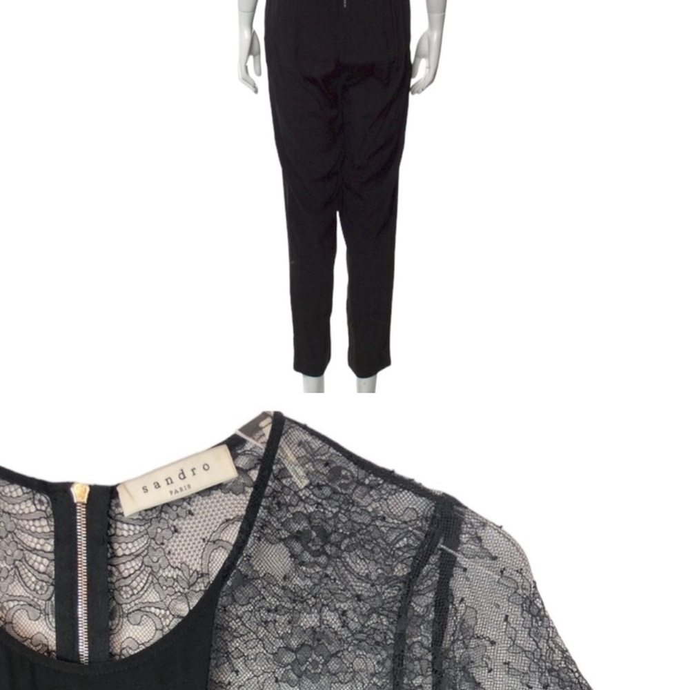 Sandro Purete Lace Detail Tapered Ankle Leg Jumpsuit Black Size 8 - Picture 4 of 10